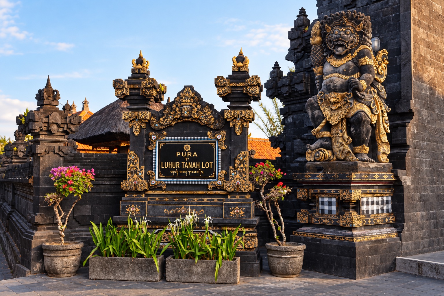 Het bord bij Tanah Lot
